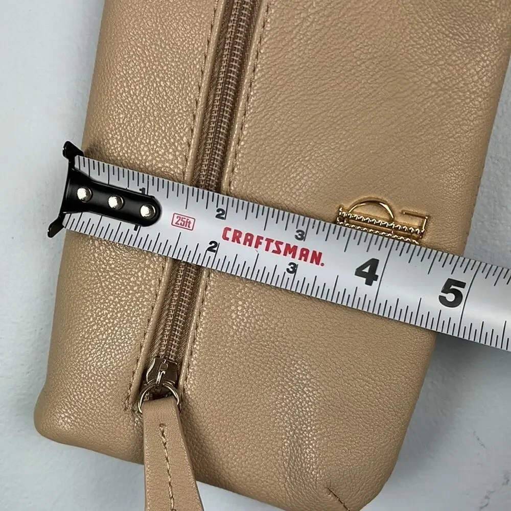 💜J Lo tan embellished zippered fold over clutch